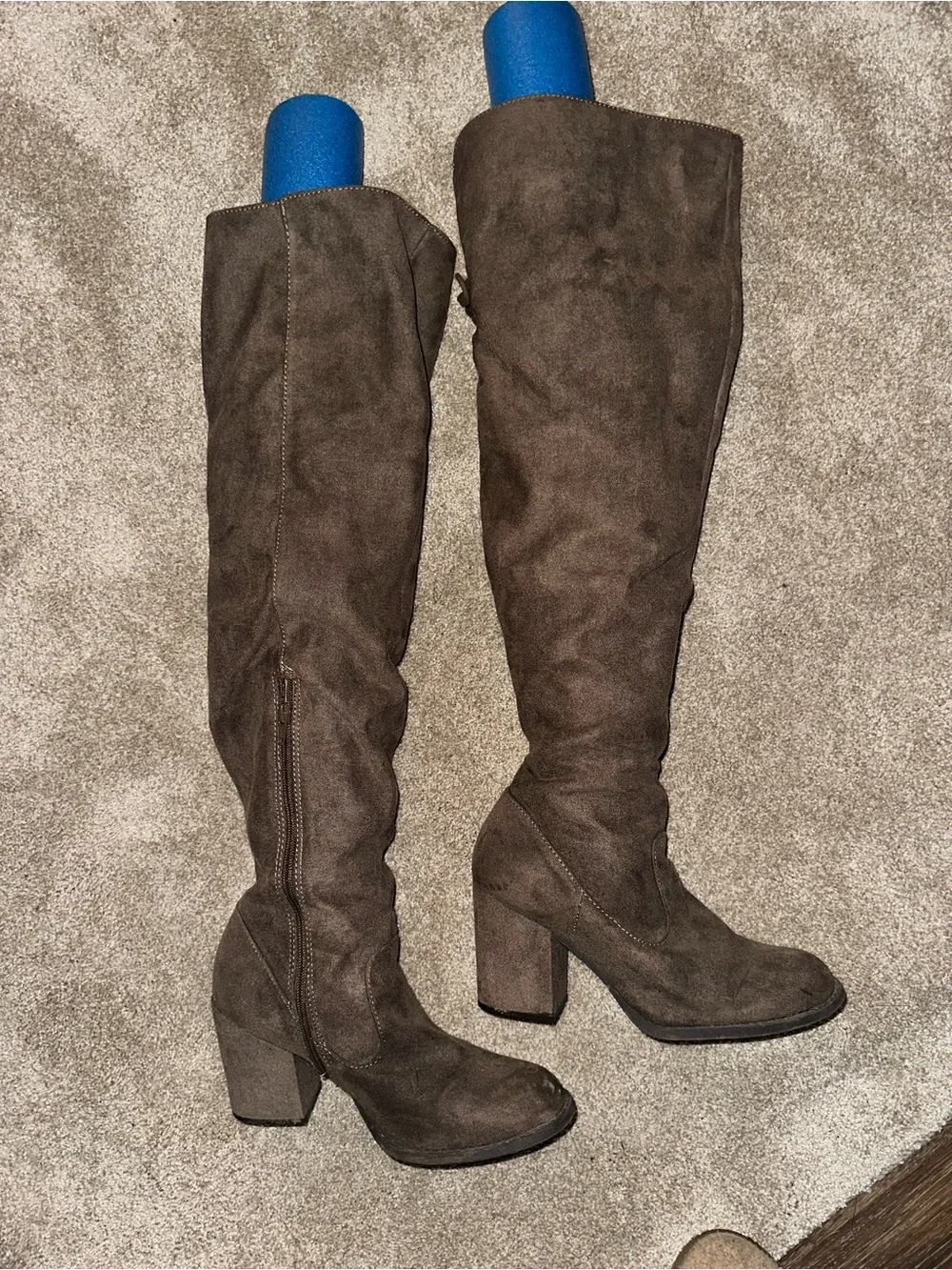 Knee Height, High Heeled Suede Boots